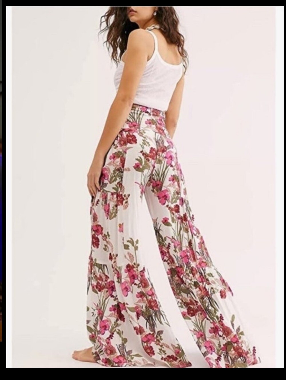Floral Wide Leg Pants with dropped Shirred waist with self tie.